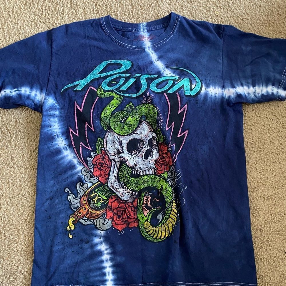 Mens Poison Lightning Bolt Snake and Skull Poison Band Music Tshirt